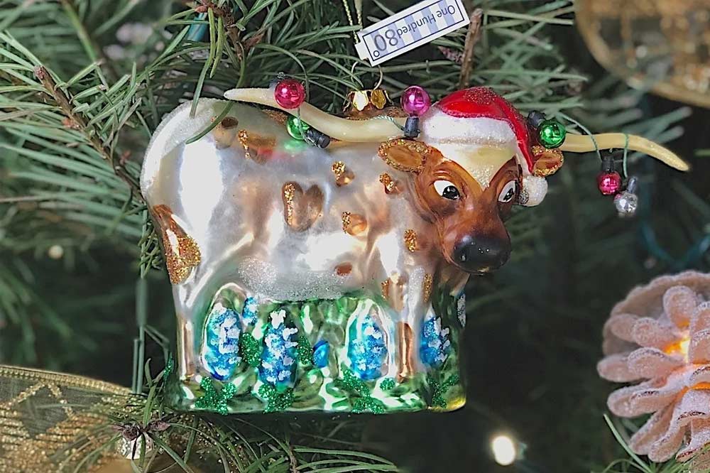 Longhorn cattle holiday ornament